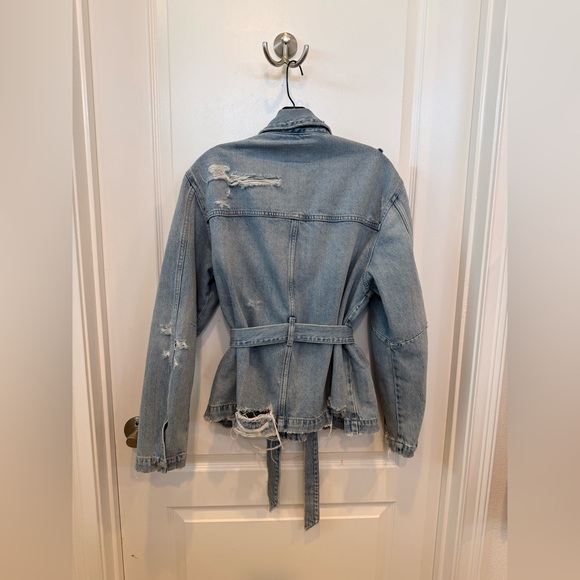 Zara  NEW Washed Light Blue Denim Jacket with Belted Waist - Picture 2 of 5